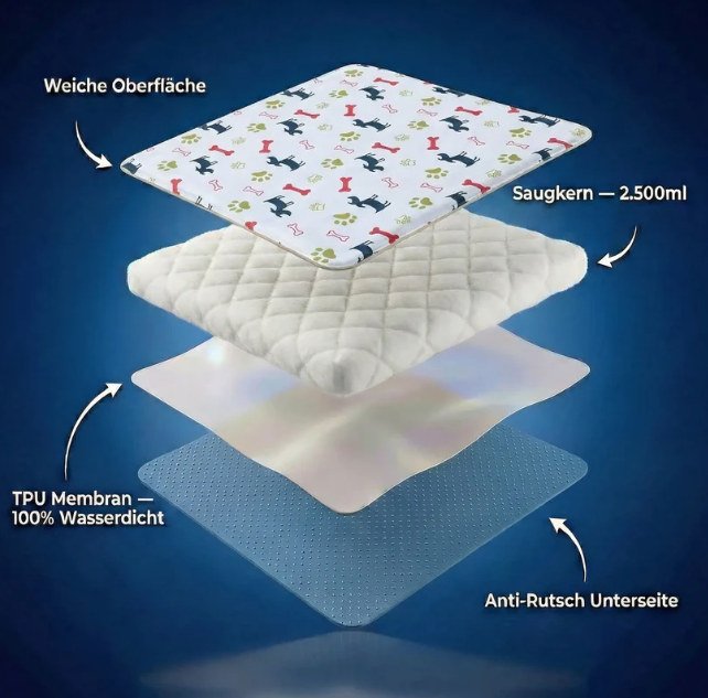 Hygienische, saugfähige und waschbare Hundematte für Hunde und Welpen